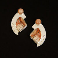 Crazy Lace Agate, Moonstone, Sterling Earrings 215
