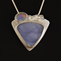 Malawi Blue Agate, Opal, Sterling Pendant 424