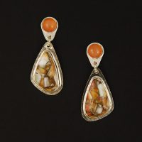 Spiney Oyster, Peach Moonstones, Sterling Earrings E290